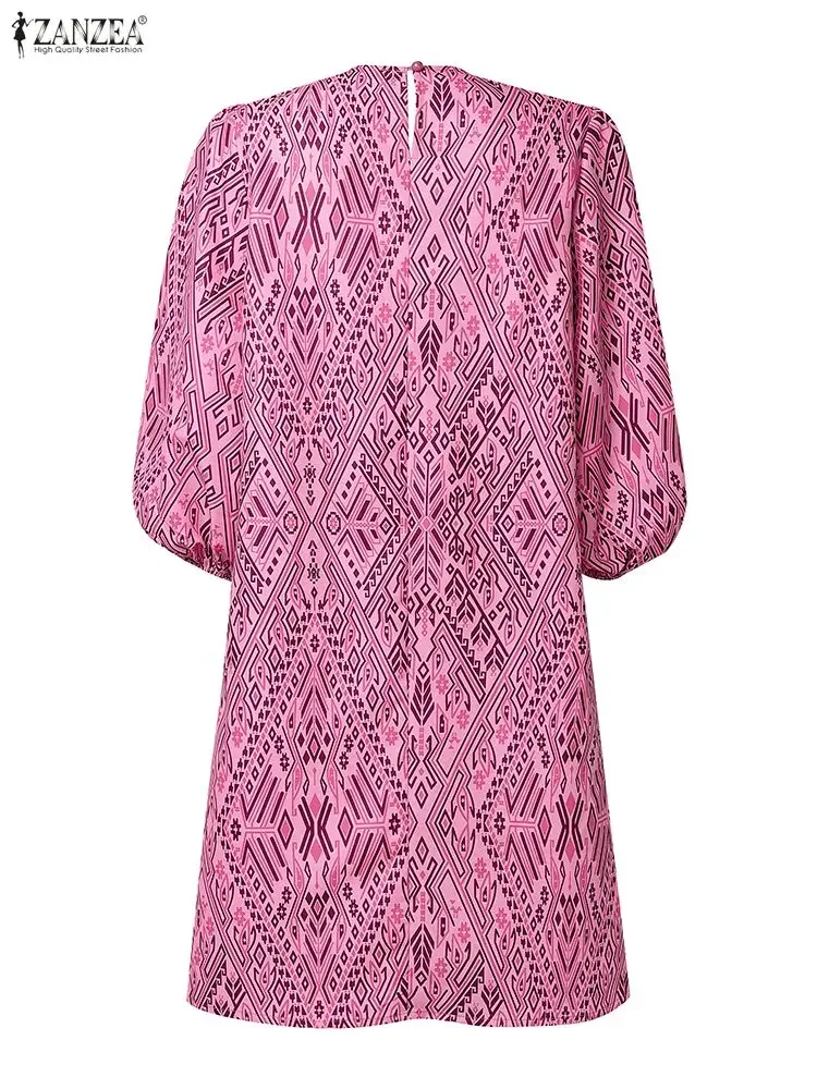 ZANZEA Bohemian Women Print Mini Dresses 3/4 Lantern Sleeve Short Sundress 2025 Summer Casual Holiday Party Female Loose Vestido