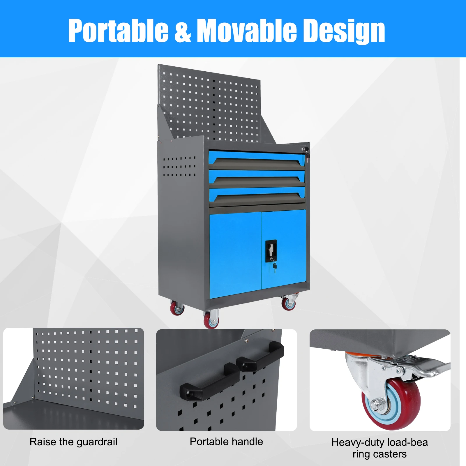 

Tool Box Organizer with Drawers Rolling Tool Cart for Workshop Warehouse Garage