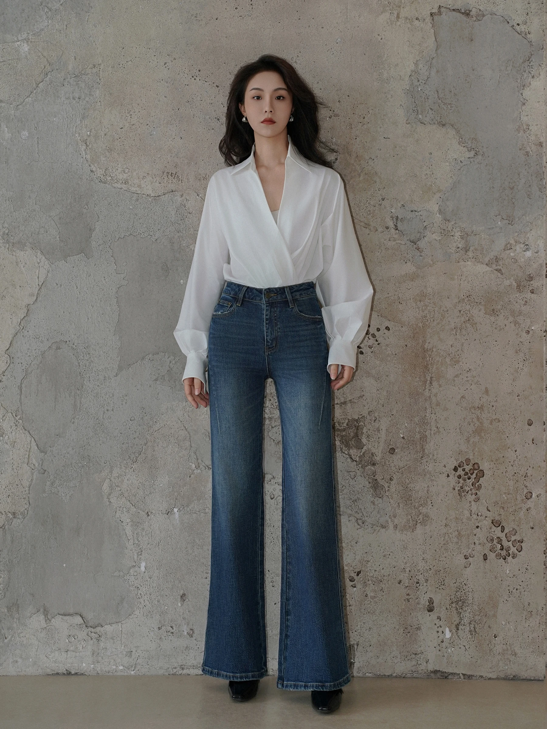 

Faionable джинсы-колокольчики с высокой талией, женские эластичные длинные леггинсы для похудения, хлопковые повседневные универсальные брюки Four Seasons