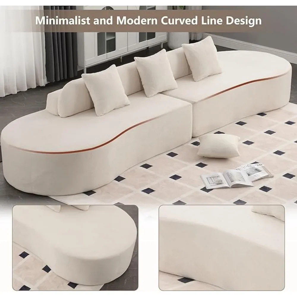 130.5” Curved Sectional Sofa, Cloud Compressed Modern Curved Sofa, 4-Seater Beige Oversized Sectional Foam Bonelss Couch