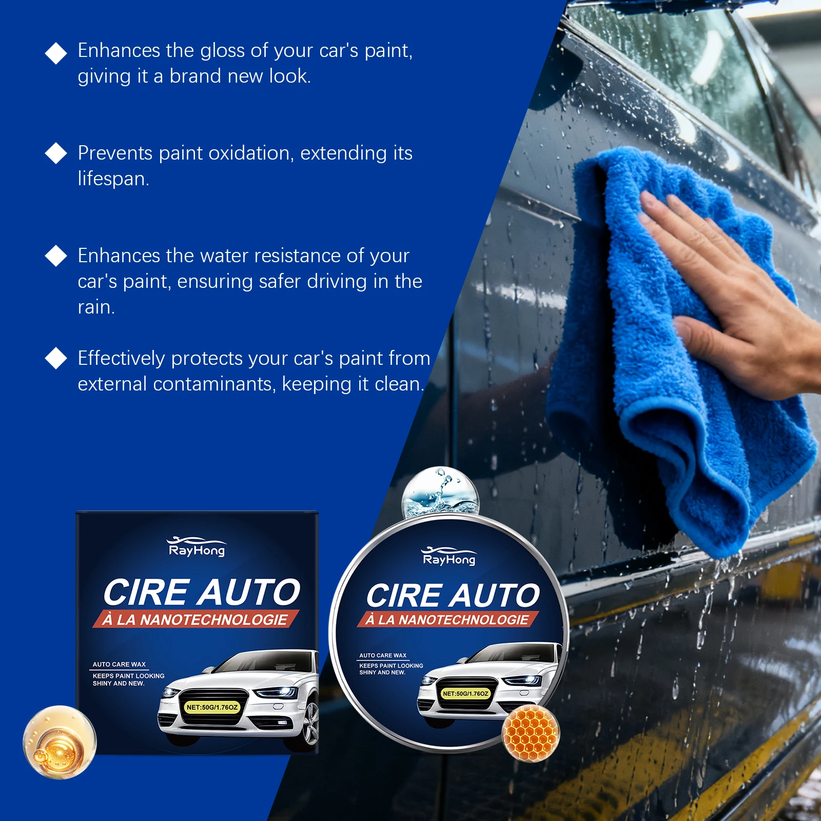 الكل في واحد مجموعة شمع العناية بالسيارات حماية الطلاء البولندية يستعيد لمعان إخفاء الدوامات 50 جرام مجموعة كاملة منشفة إسفنجية متضمنة التفاصيل #6