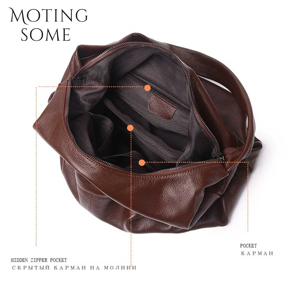 Motingsome Retro kobieta prawdziwa skórzana torebka Oversized Casual Tote luksusowa ze skóry bydlęcej torby na ramię romska damska torebka 2024