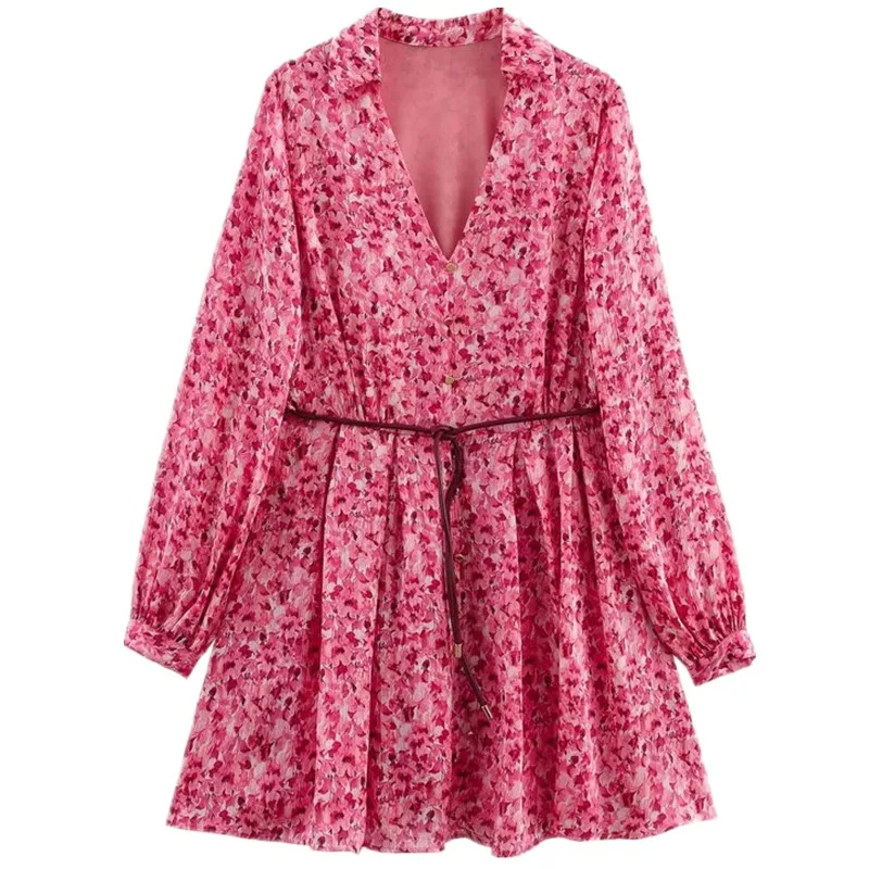 Spring 2025 New Faion Long Sve ort Dr Women's Clothing Floral Print Ele Commute Sle 00% Other Material