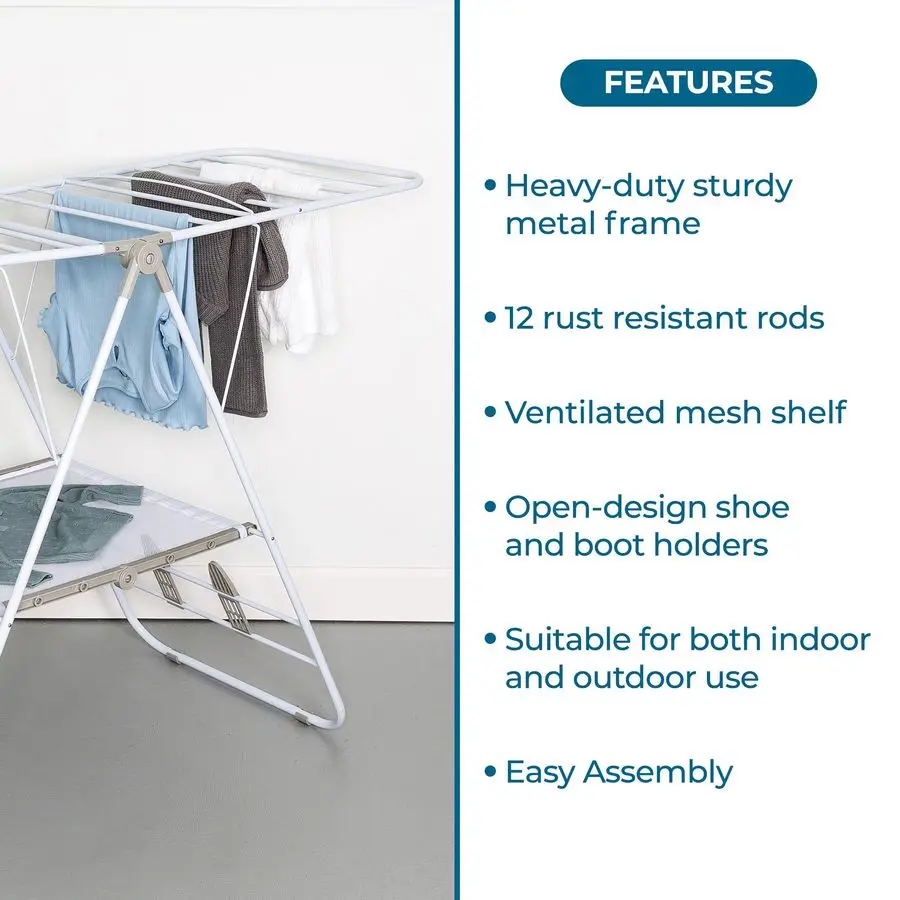 HeavyDuty Foldable Laundry Drying Rack Portable Shoes amp Clothes Rack for Indoor amp Outdoor Use, SpaceSaving Design, Easy to F