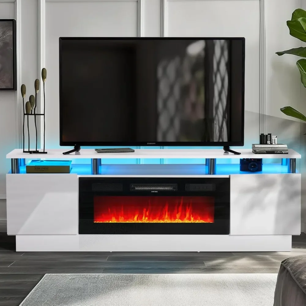 

Fireplace TV Stand with 36 Electric Fireplace, LED Light Entertainment Center,2 Tier TV Console Stand