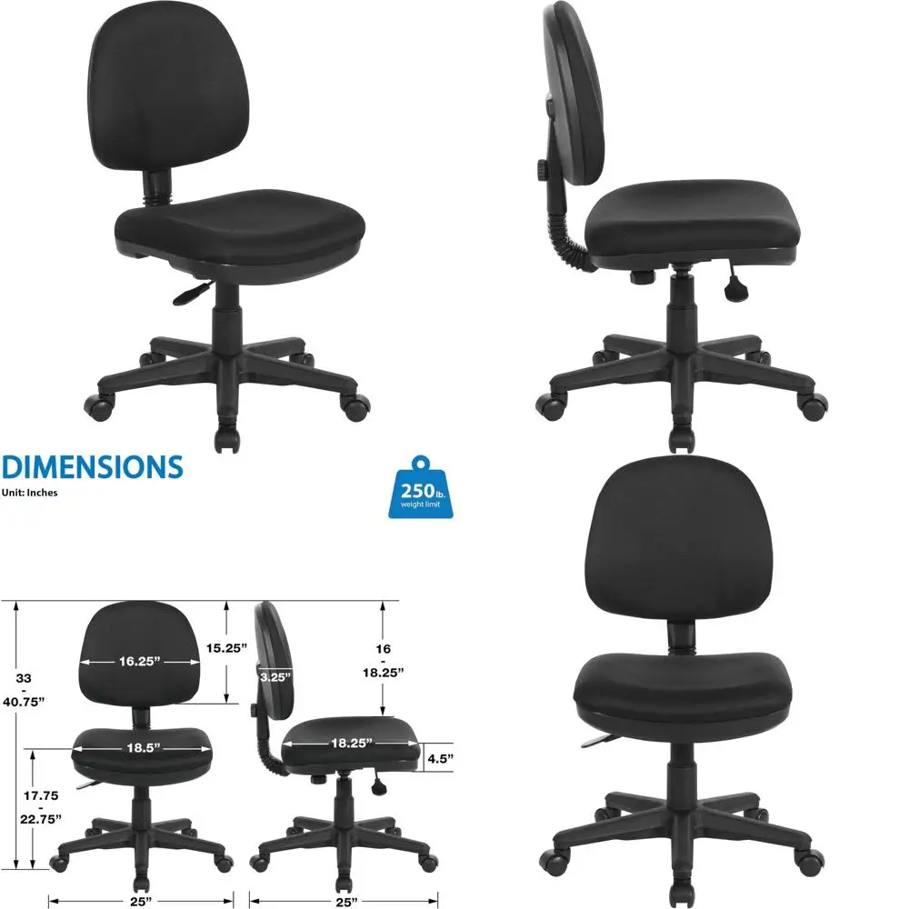 

Ergonomic Pneumatic Office Chair with Cushioned Seat and Lumbar Support, Black