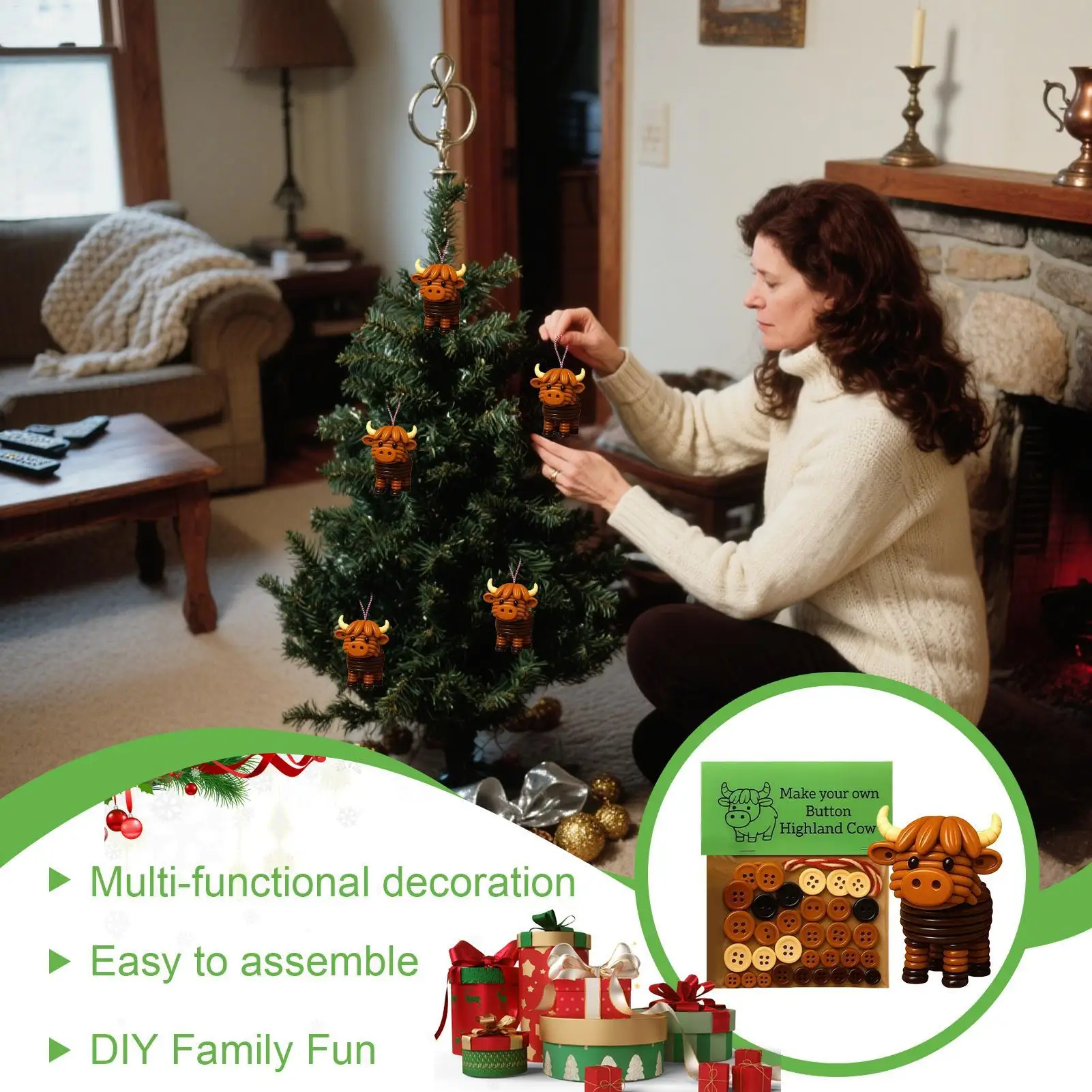 2026 جديد لطيف زينة عيد الميلاد اليدوية المرتفعات البقرة زر حلية عدة لزينة عيد الميلاد Diy بها بنفسك لقضاء عطلة #5