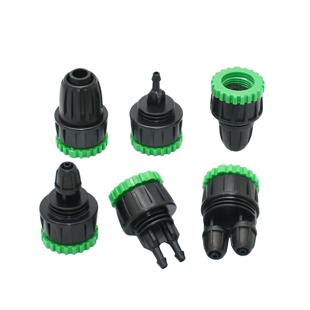 1/2 3/4 Thread To 4/7 8/11 1/2 Garden Hose Barb Connector Water Splitter Fitting With Lock Nut Drip Irrigation System Adapter