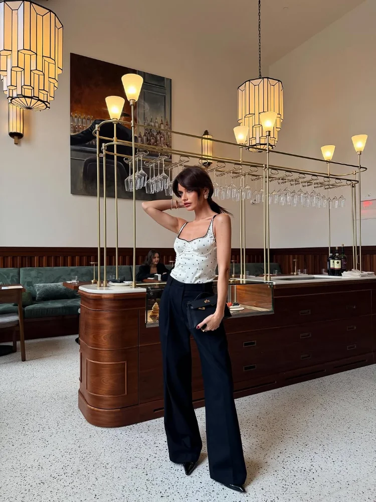 Chic Polka Dot Sling Short Top Lady Sexy Square Neck Off-shoulder Slim Cropped Blouse 2026 New Springdaily Highstreet Outwears image 2