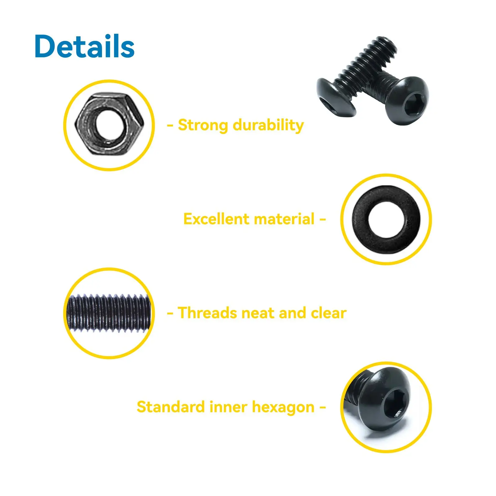 WZHUIDA 300 Pcs M4 Hex Socket Button Head Cap Bolts Screws Washers and Nuts Kit M4*6/8/10/12/16/20mm 8.8 Grade Alloy Steel