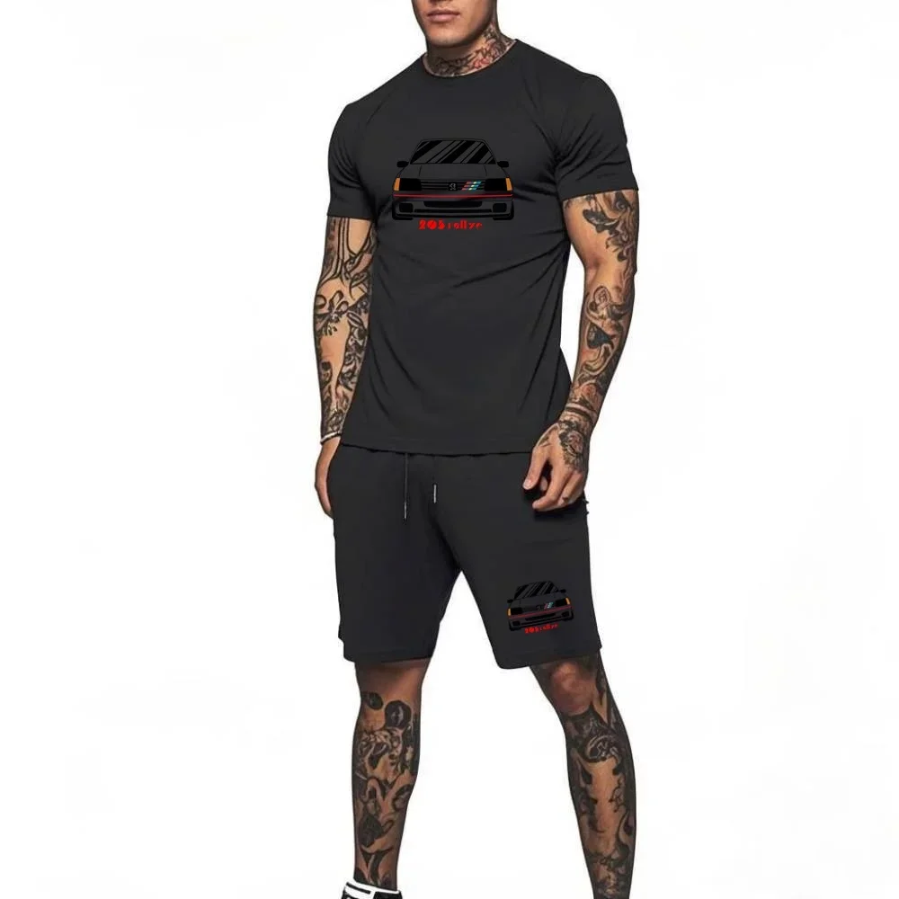 Chic T-Shirt 2Piece Sets Wrc 205 Gti Car Rallye Racing Crewneck Tshirt Shorts Sportwear Mens Tees Short Pants Tracksuit Outfits