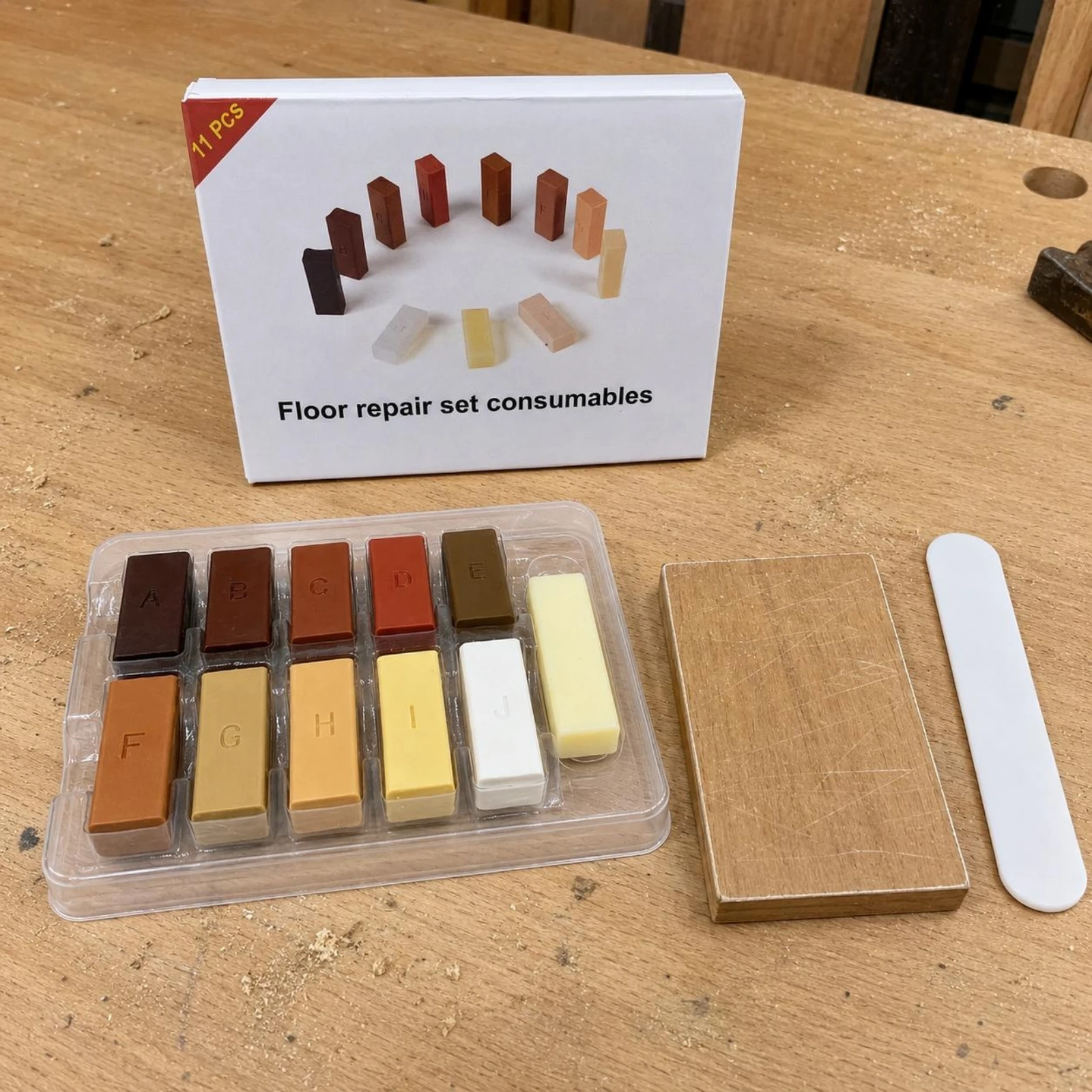 

11 Pieces Wood Floor Repair Sealant Set Assorted Colors Floor Repair Sealant Blocks Color Matching Scratch Cover