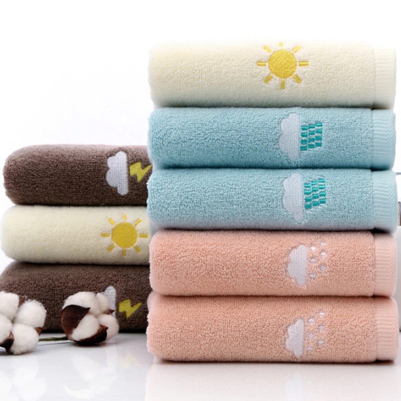 Thickened embroidered cotton towel, soft and absorbent, embroidered with weather as a sign, suitable for family couples