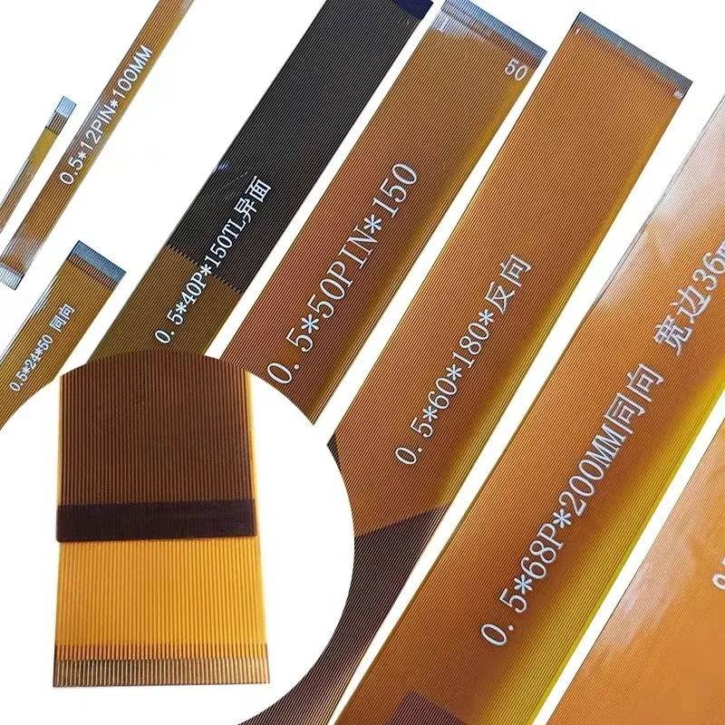 Cable Plano Flexible FFC FPC Amarillo, Paso de 0.5mm, 6P/8P/10P/18P/24P/30P/34P/40P/50P/60P/68P/80 Pines para Pantalla LCD