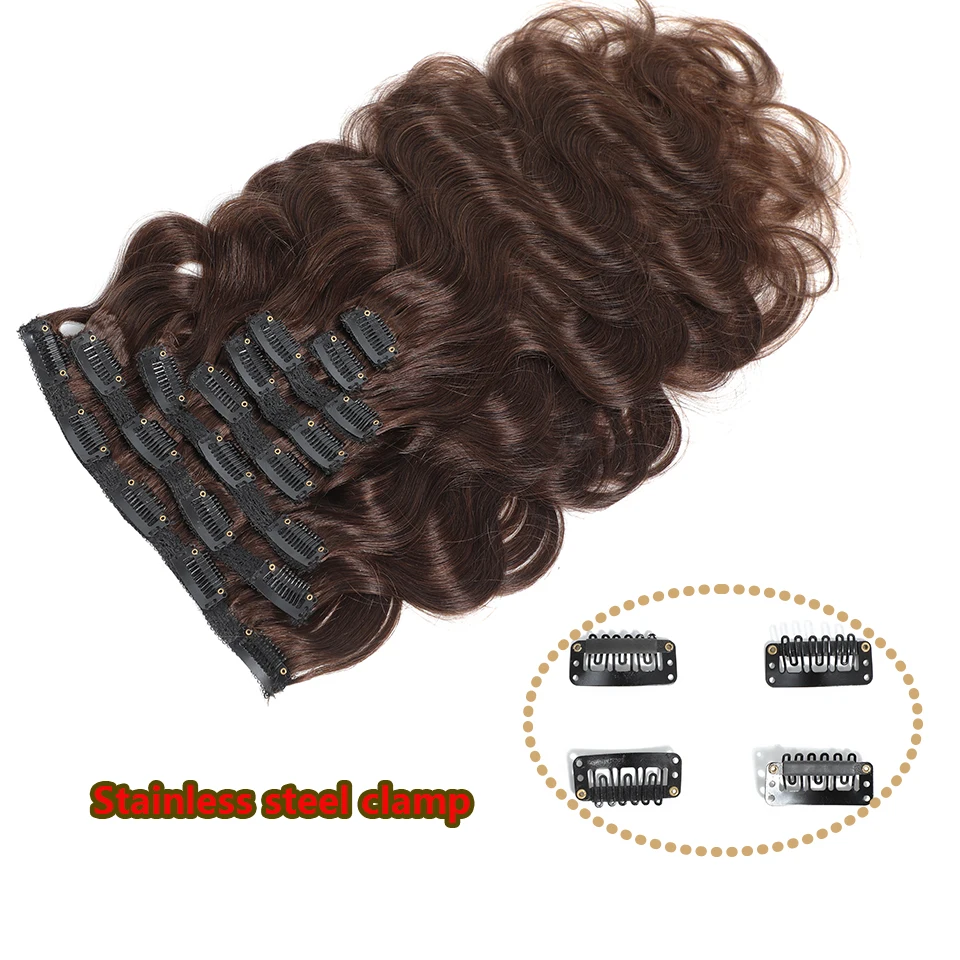 Juego de Extensiones de Cabello Humano con Clips Body Wave, 10-24 Pulgadas, 120G, Color #2 Marrón Oscuro, Cabello Brasileño Remy, 8 Piezas por Juego para Mujer 4