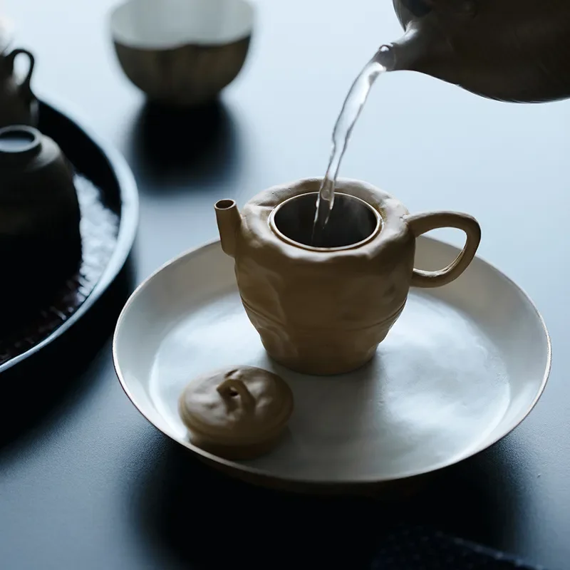 Handmade Japanese Style Purple Clay Teapot with Filter Ball Yellow Segment Mud Kung Fu Tea Pot for Empty Brewing Traditional