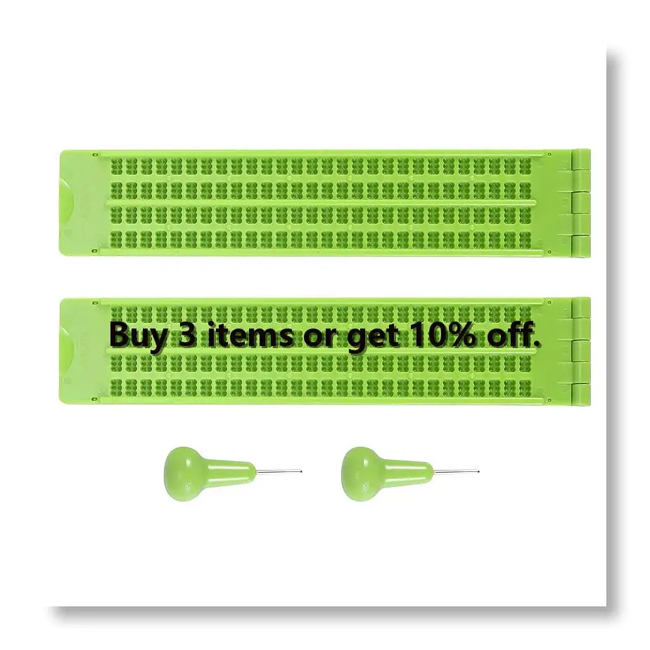 ✼4 Lines 28 Cells Braille Slate Braille Writing Slate Plastic Braille Slate Kit, Green (2)
