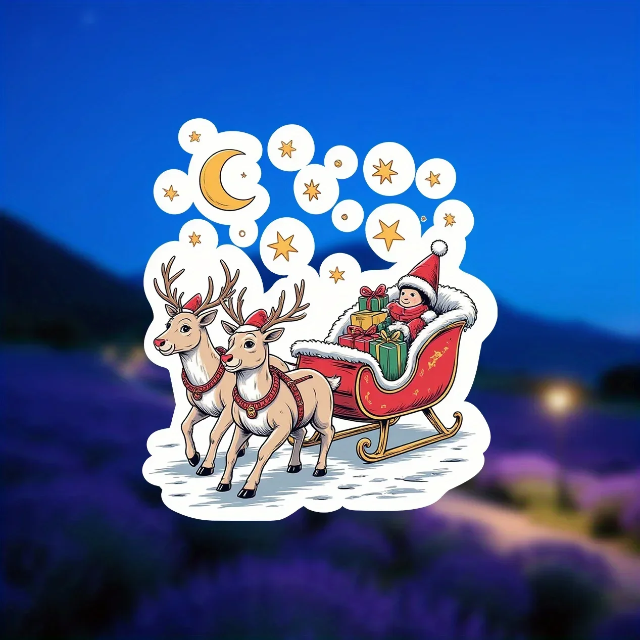 

3 шт. «Рождественские сани с оленями», наклейка на автомобиль, мотоцикл, праздничная тематическая наклейка, праздничная креативная наклейка на экстерьер автомобиля