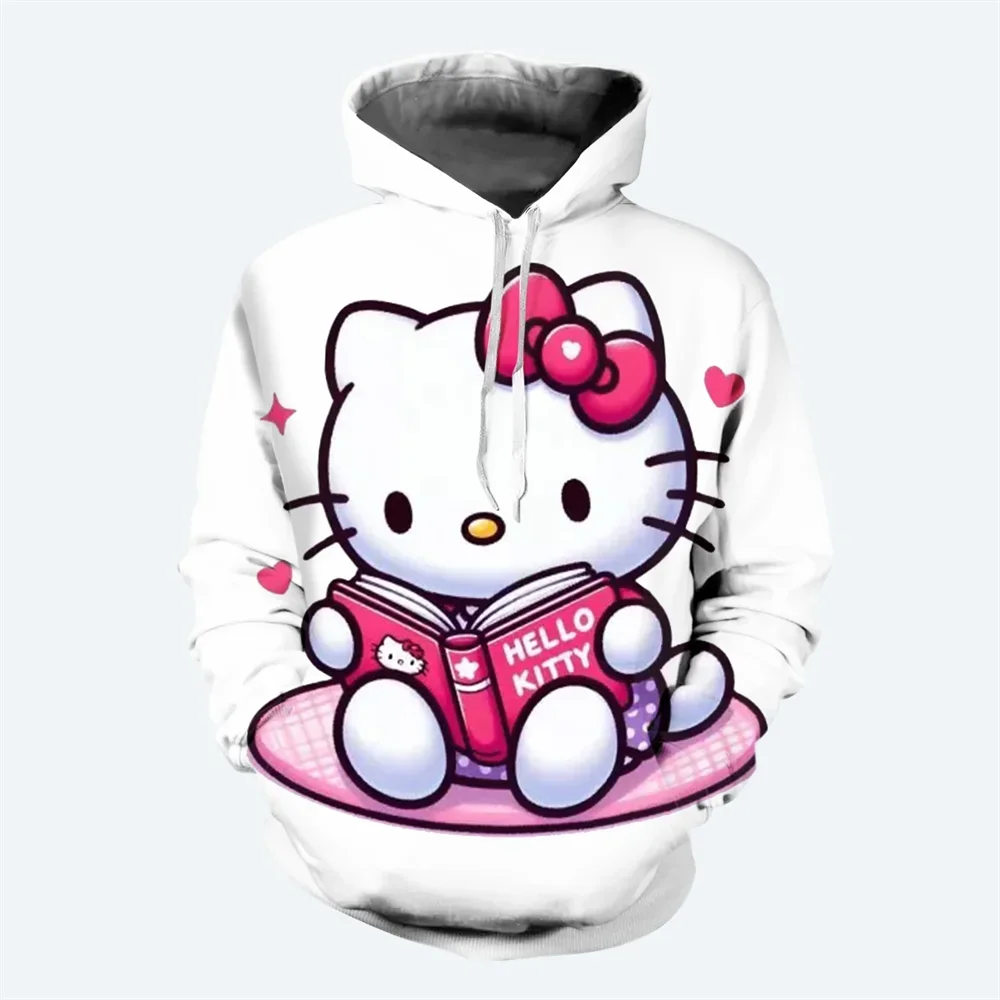 Hello Kitty Girls Hoodie Cartoon Hoodie 3D Printing Oversized Pullover Fashion New Women\'s Hoodie MINISO Women\'s Clothing