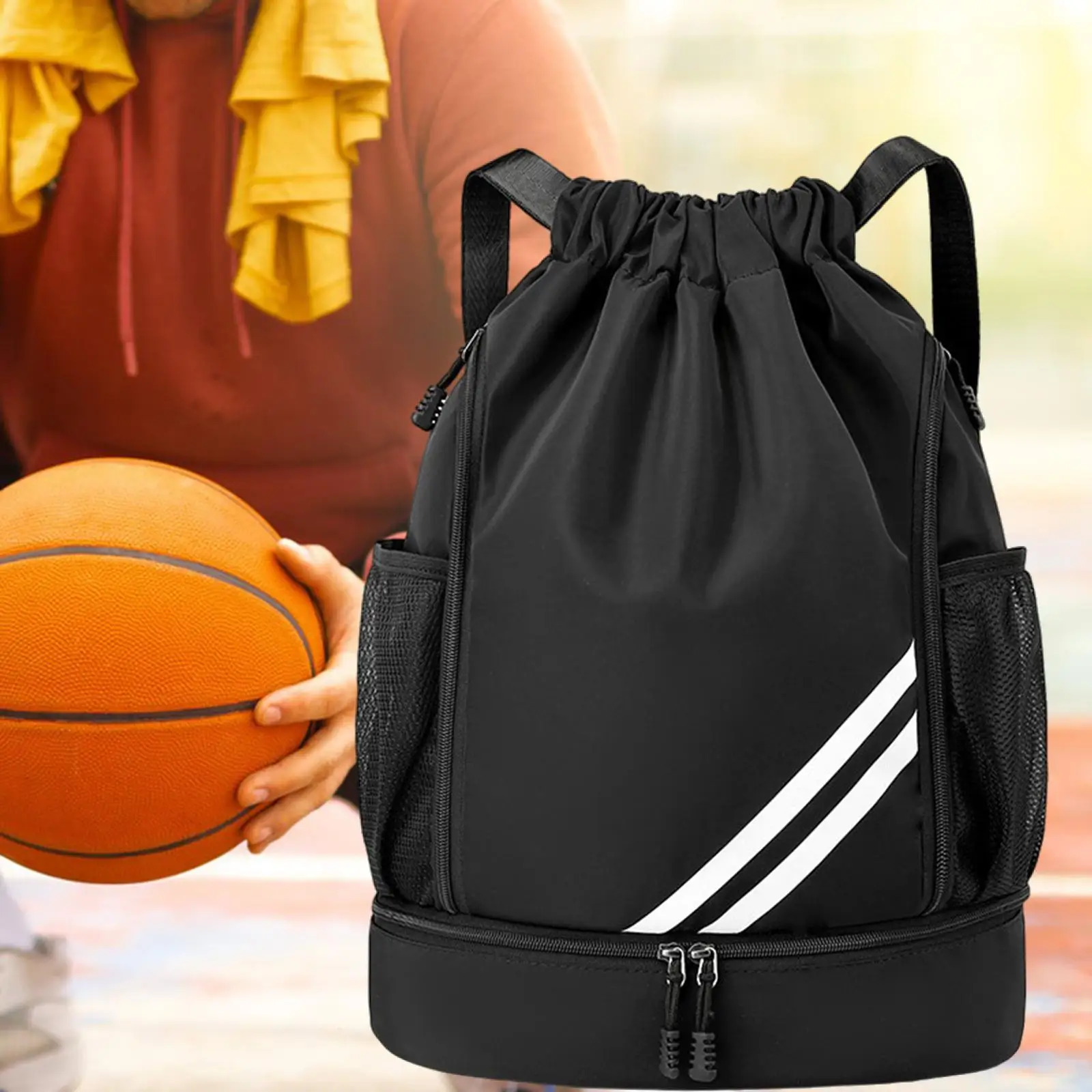 

Drawstring Bag Portable Adjustable Shoulder Straps Folding Basketball Backpack for Camping Sport Outdoor Activities Hiking Dance