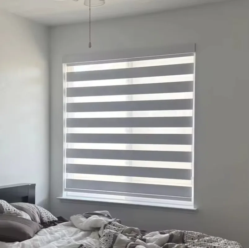 

Customized Blackout Motorized Control Fabric Zebra Shades Modern Vertical Pattern Anti-UV Durable Window Blinds