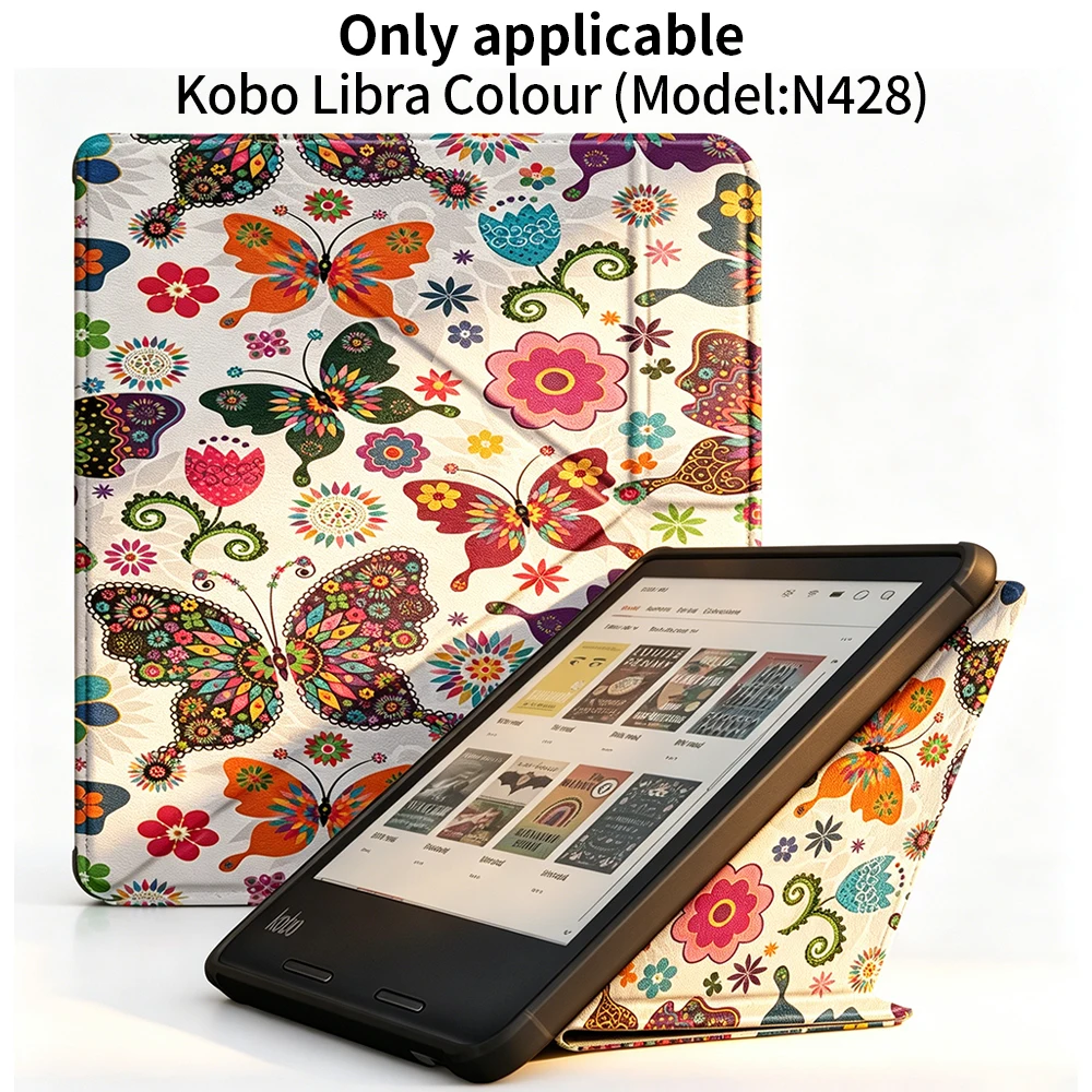 Funda de cuero PU con soporte multiángulo para Kobo Libra Colour N428, cubierta protectora para lector de libros electrónicos con función de activación/desactivación automática