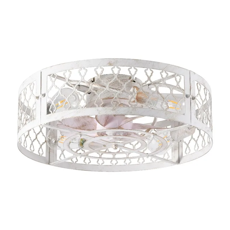 Cage bladeless ceiling fan with light industrial farmhouse fan with remote, kitchen 6-speed timing