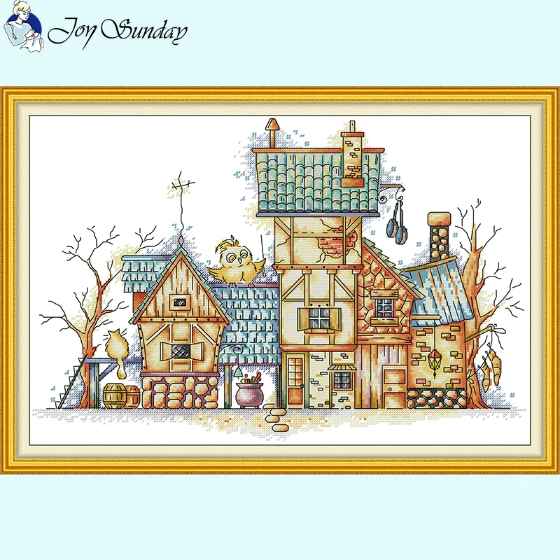 Cartoon Little House Scenery Series Zestawy do haftu krzyżykowego Aida 14CT 16CT 11CT Biały nadrukowany materiał płócienny Zestaw do szycia DIY