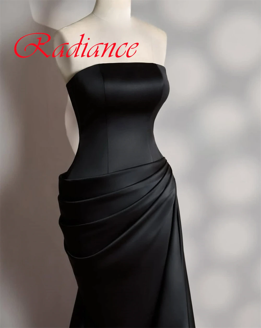 فستان سهرة من الساتان الأسود بمزاج مخصص عالي الجودة بدون حمالات بدون أكمام وسحاب خلفي حورية البحر فساتين مناسبة خاصة