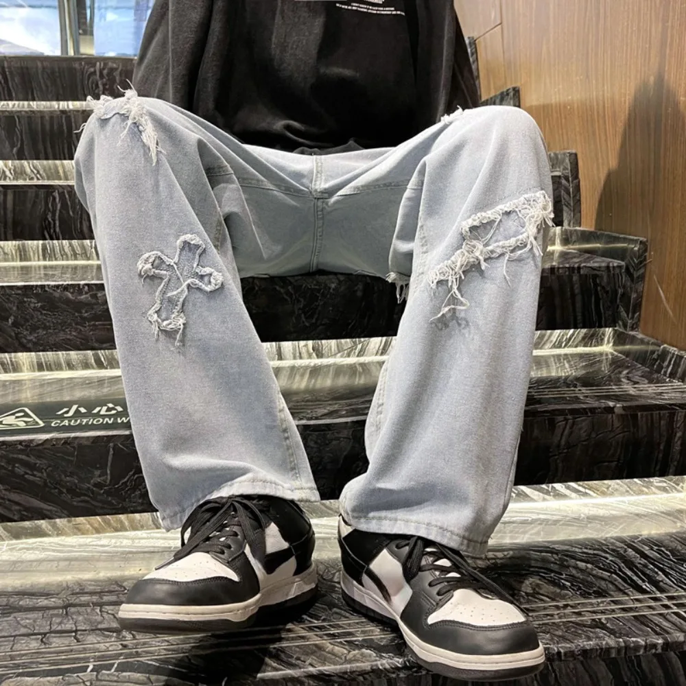 2025 novas calças de brim masculinas unissex perna larga calças jeans soltas retas calças de brim masculinas bonitas casuais hip hop calças de brim