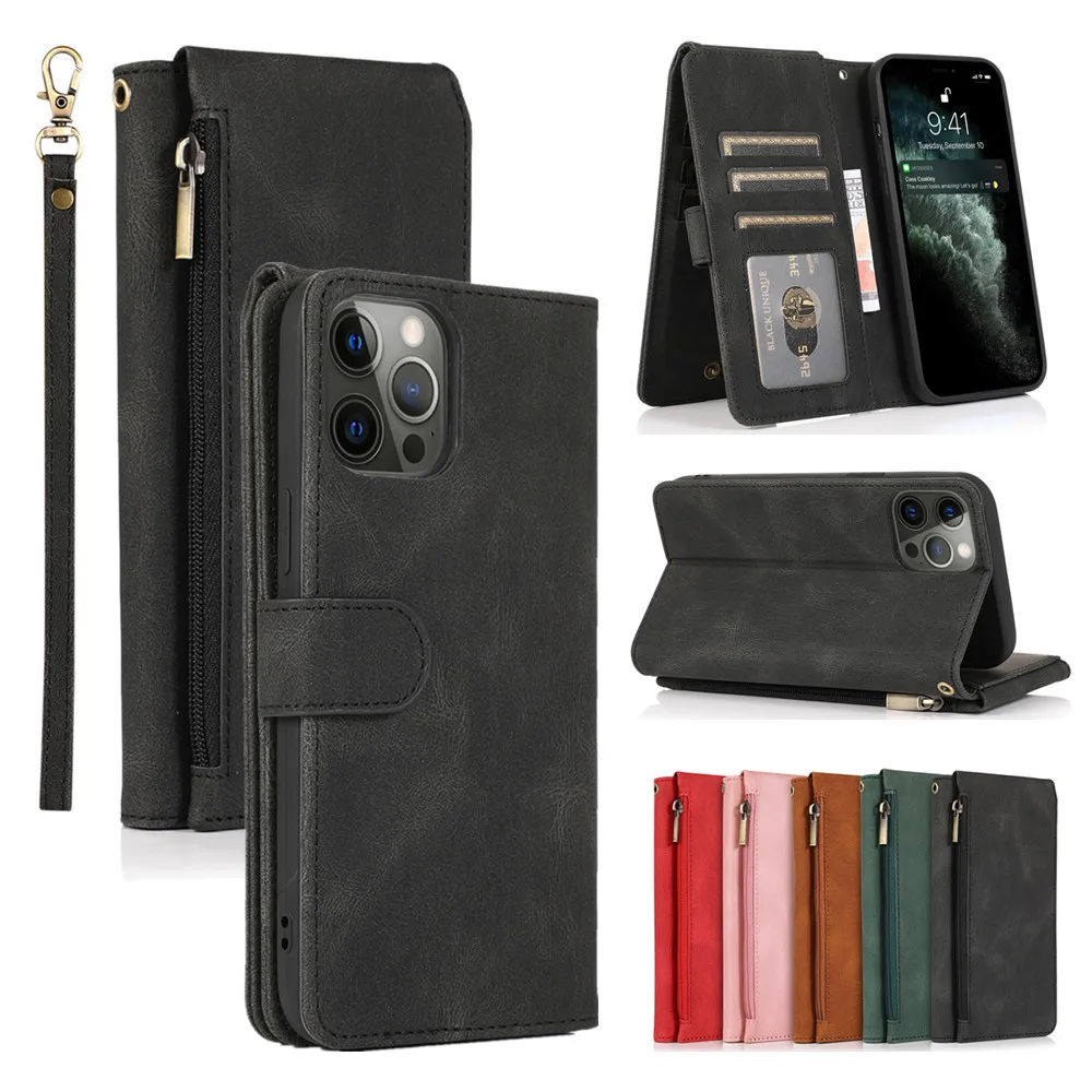 Wallet Case for iPhone 11 12 13 Mini Pro X XS XR Max 6 6S 7 8 PLUS SE 2020 Luxury Leather Cards Stand Flip Phone Bags Cover