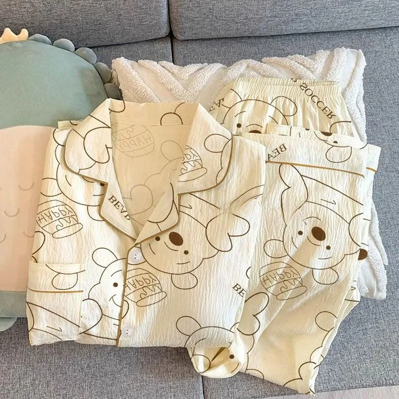 

Autumn and winter new cartoon animation Winnie the Pooh pajamas women's long-sleeved trousers home clothes set gift wholesale