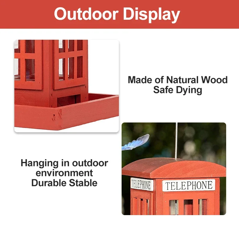 Waterproof Wooden Squirrel Proof Garden Yard Decoration Booth Shaped Wild Outdoor Hanging Birds Feeder