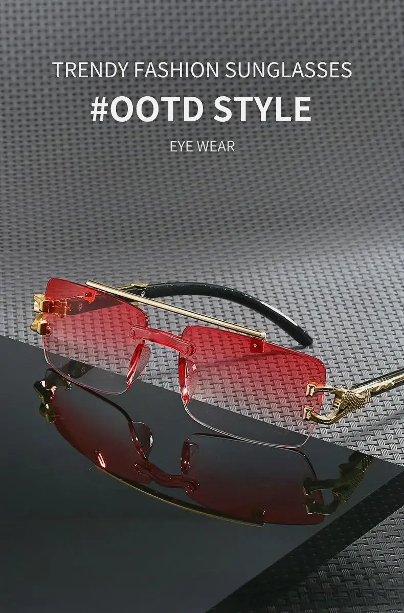 2025, neue modische rahmenlose Schneidkante, integrierte Doppelstrahl-Leopardenbein-Anti-UV-Sonnenbrille, Retro, vielseitig – Detail 1