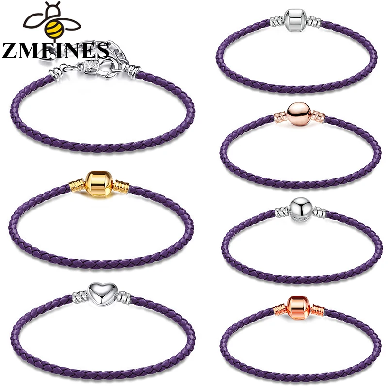 Purple Fashion Leather Charm Bracelet Fit Original DIY Bead Brand Bracelets For Women High-Quality Jewelry Making Wholesale