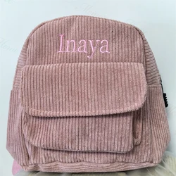 Customized Mini Size Corduroy Backpack Women's Kid's Outdoor Bag Personalized Name Birthday Gift Small Simple Corduroy Backpacks