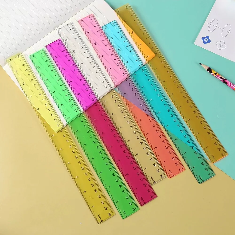 Advertising ruler, 30CM colored plastic ruler, dual scale ruler, high-definition colored transparent ruler, 4-piece set