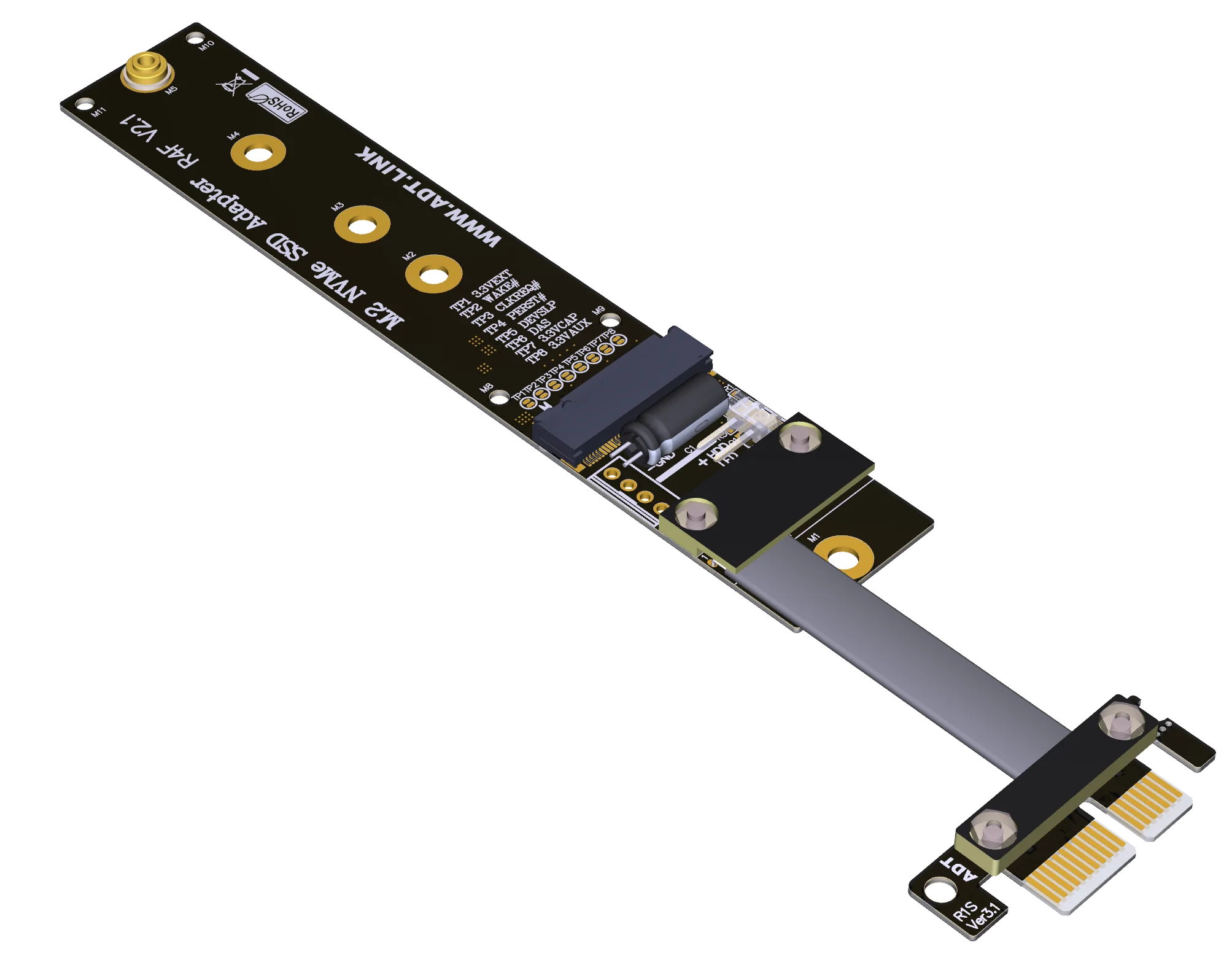 Cable de extensión PCIe 4x convert 1x M.2 NVMe SSD tarjeta adaptadora compatible con PCI-E 3,0 ADT