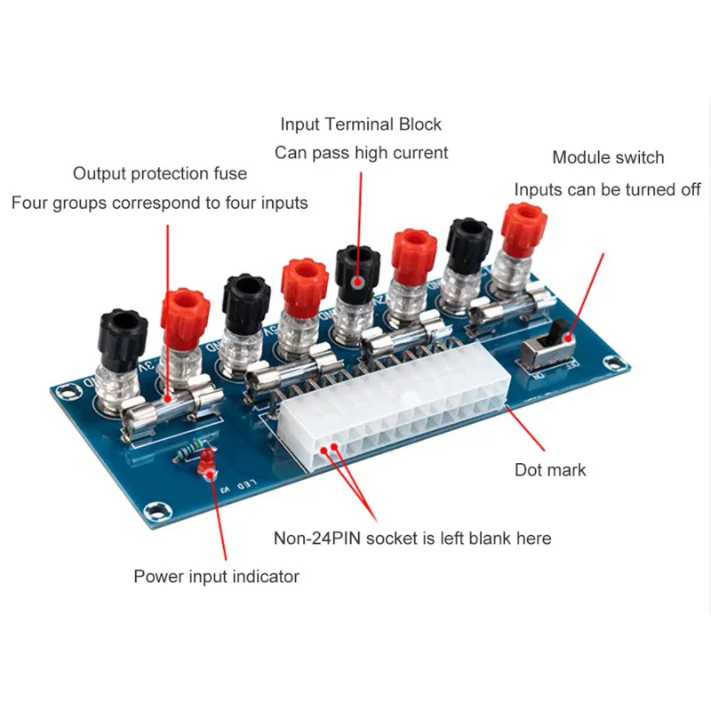 XH-M229 Power ATX Transfer Board 24Pin Output Terminal ATX Power Supply Breakout Adapter