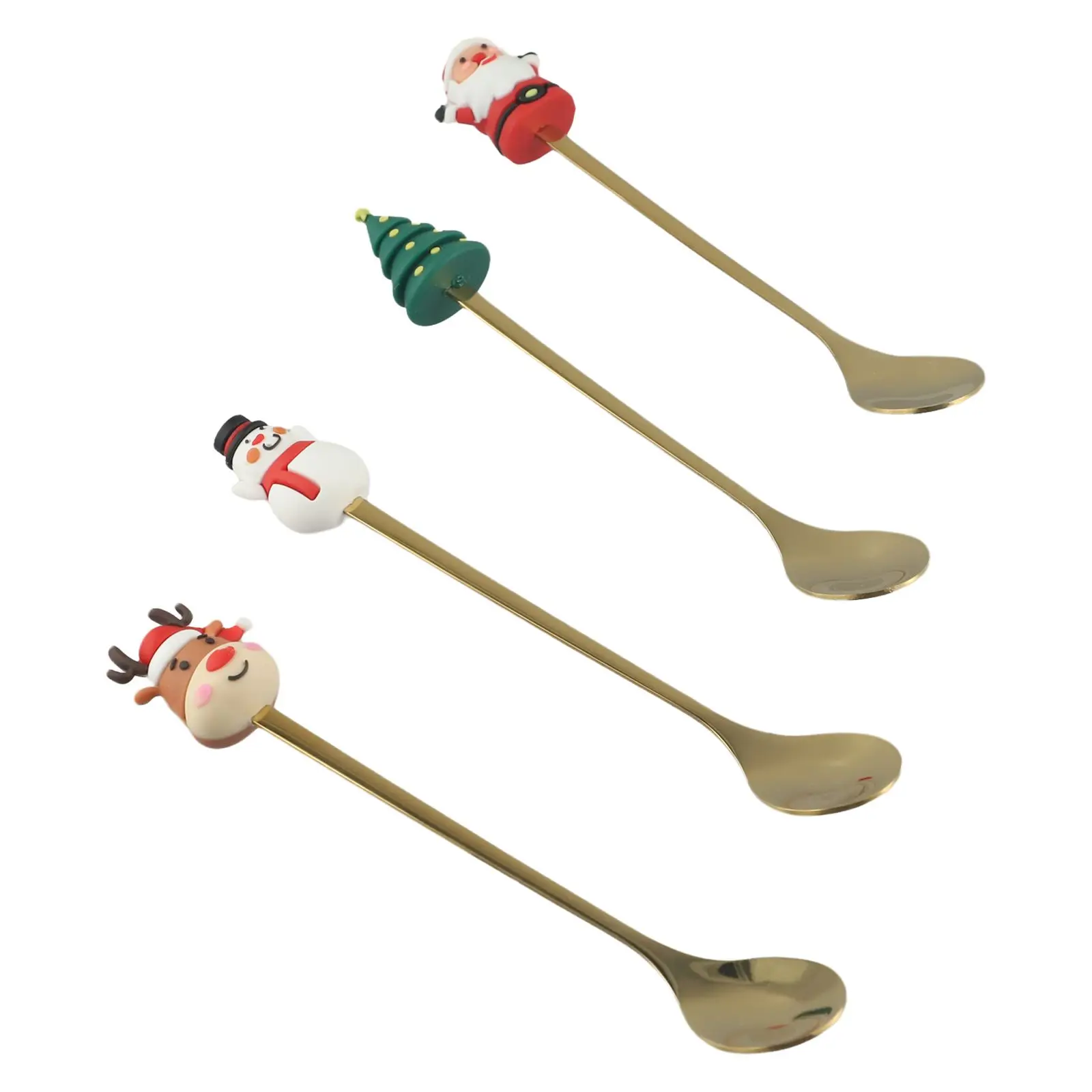 4PCS Christmas Gifts Glod Spoon Fork Set Elk Christmas Cutlery Set Tree Decoration Dessert Scoop Fruit Fork Coffee Spoon