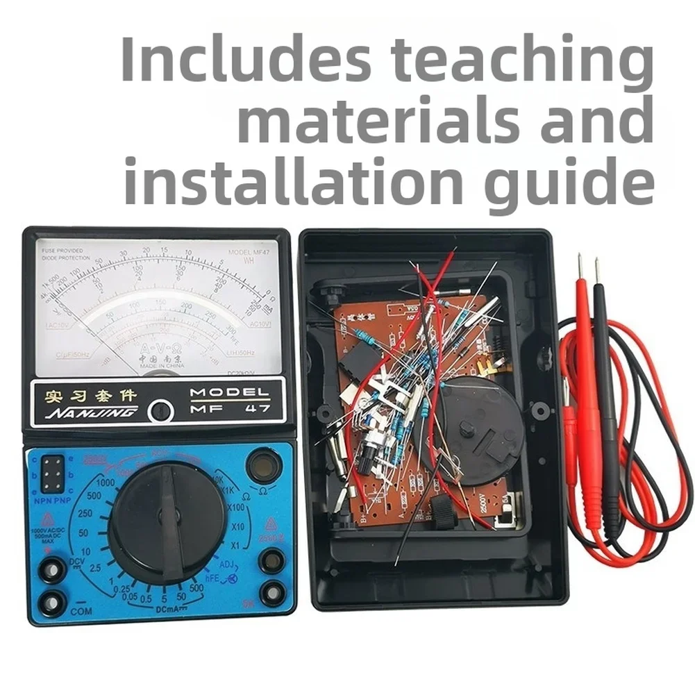 MF47 Analog Multimeter Kit DIY Assembly Practice Teaching Tool With Capacitance Measures DC Current AC/DC Voltage DC Resistance