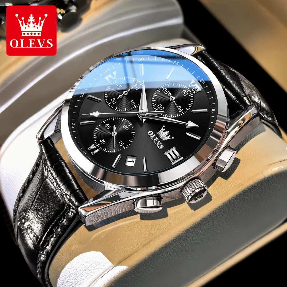 

OLEVS 2872 Men Watch Brand Business Men Quartz Watch Classic Leather Strap Waterproof Date Chronograph Luxury Original Men Watch
