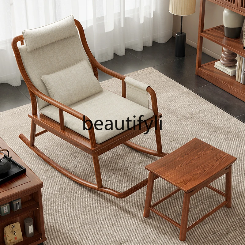 

New Chinese-style elm all-solid wood rocking chair recliner adult comfortable sofa chair balcony home leisure chair