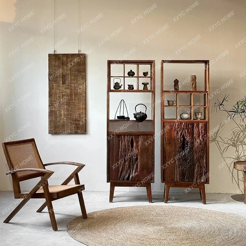 

Q tanding cabinet olid wood edge Weathered tea Bogu bookshelf Corner cabinet Homestay living room Tall cabinet