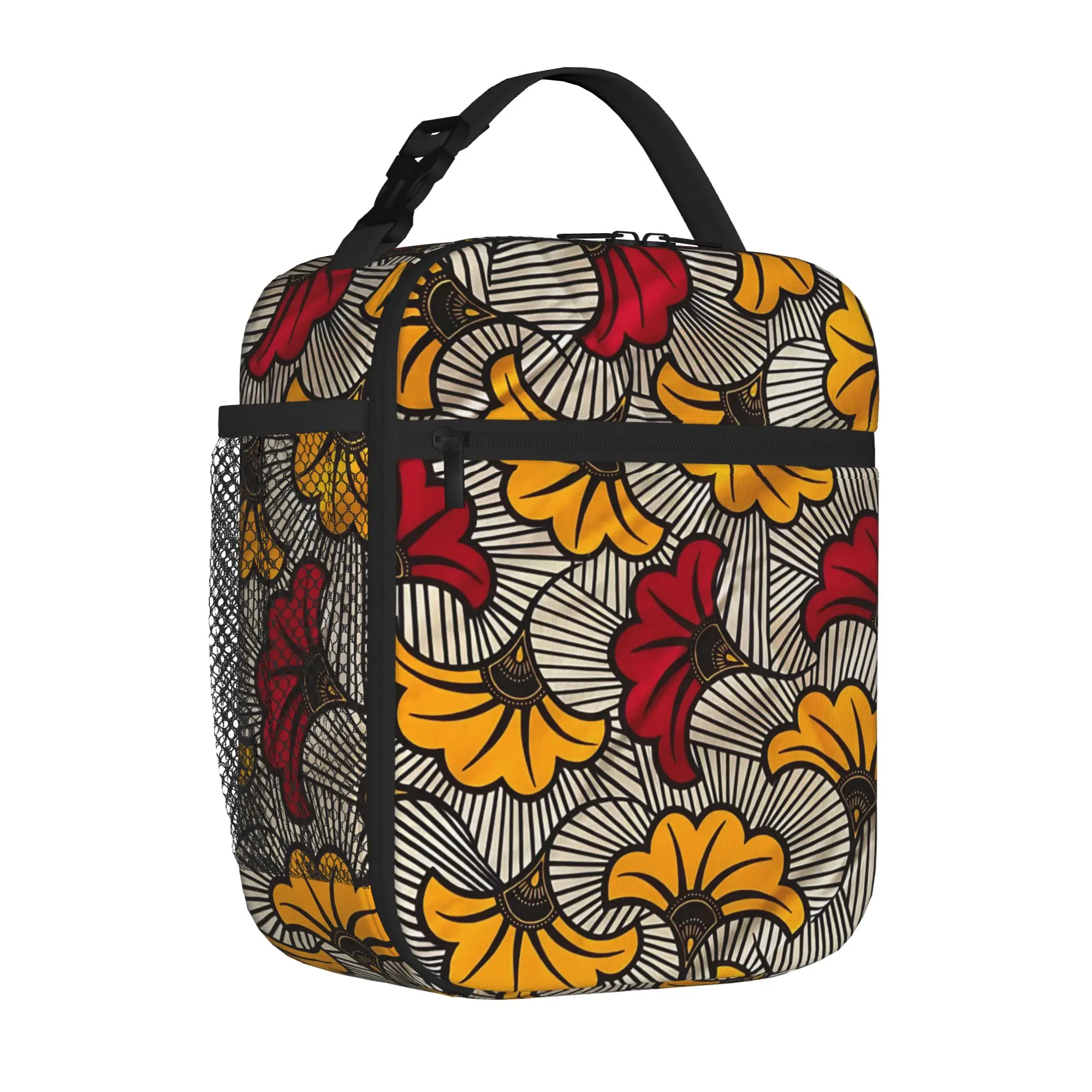 African Ethnic Tribal Ankara Portable Thermal Cooler Bag Floral Flower Reusable Insulated Lunch Bags New Arrival Storage Box