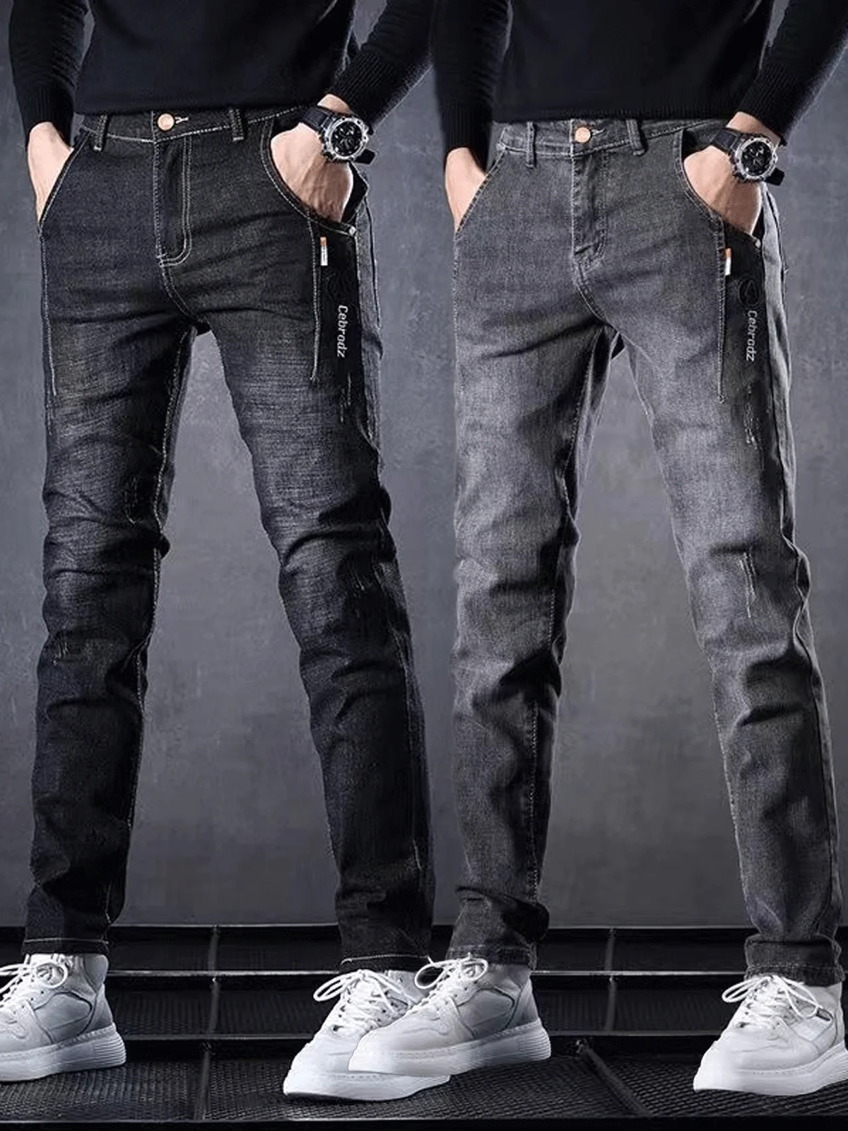 

Мужские джинсы Ele с вышивкой, облегающие, модные, эластичные, прямого кроя, повседневные, длинные брюки, весна-осень 2024