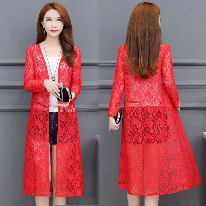 Spring Summer Sun Protection Clothing Women Long Cardigan Female Cardigans Women Lace Coat Ladies Shawl Outerwear