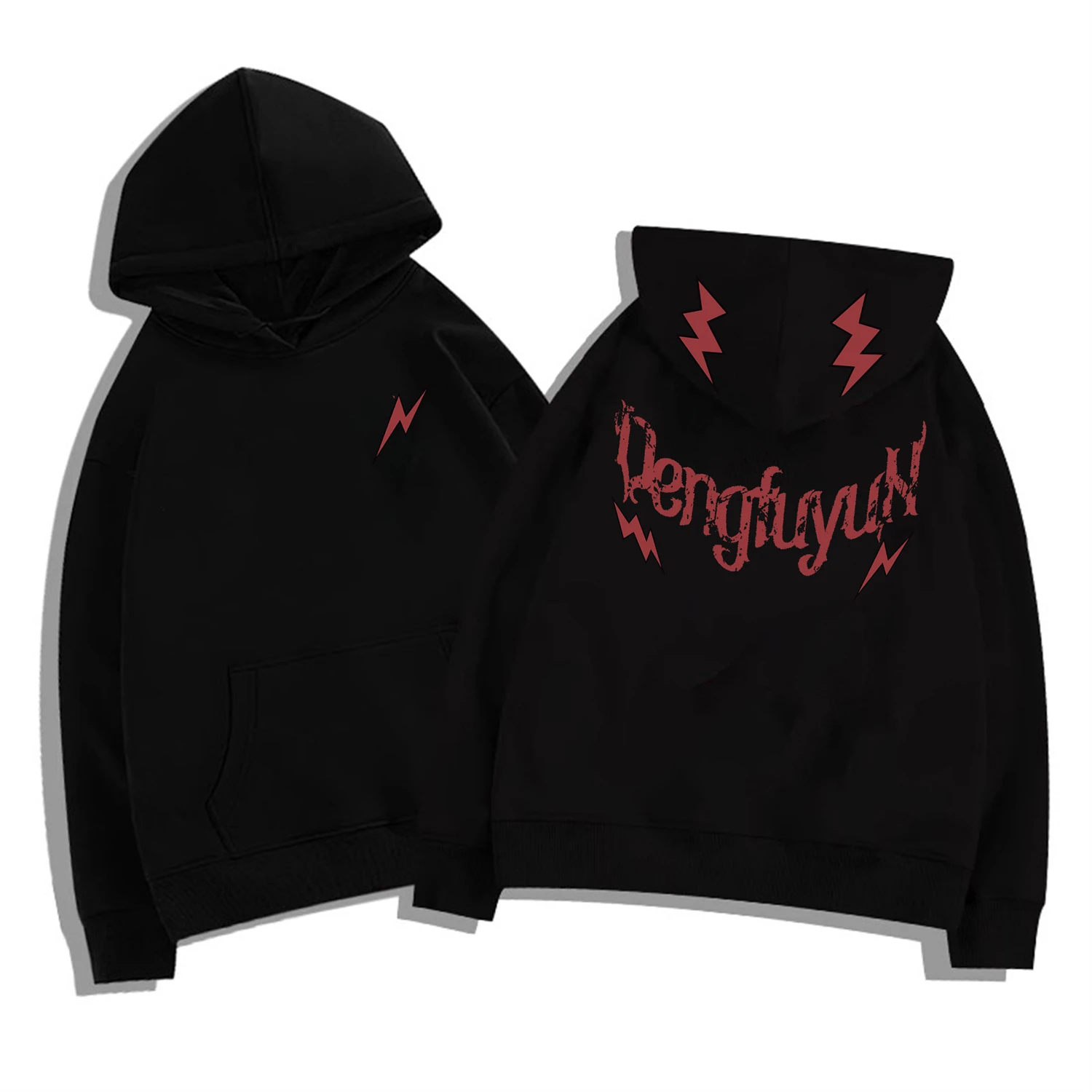 

New American Heavy Trend Lightning Printing Warm Windproof Hooded Sweater Men's and Women's Autumn and Winter Tops