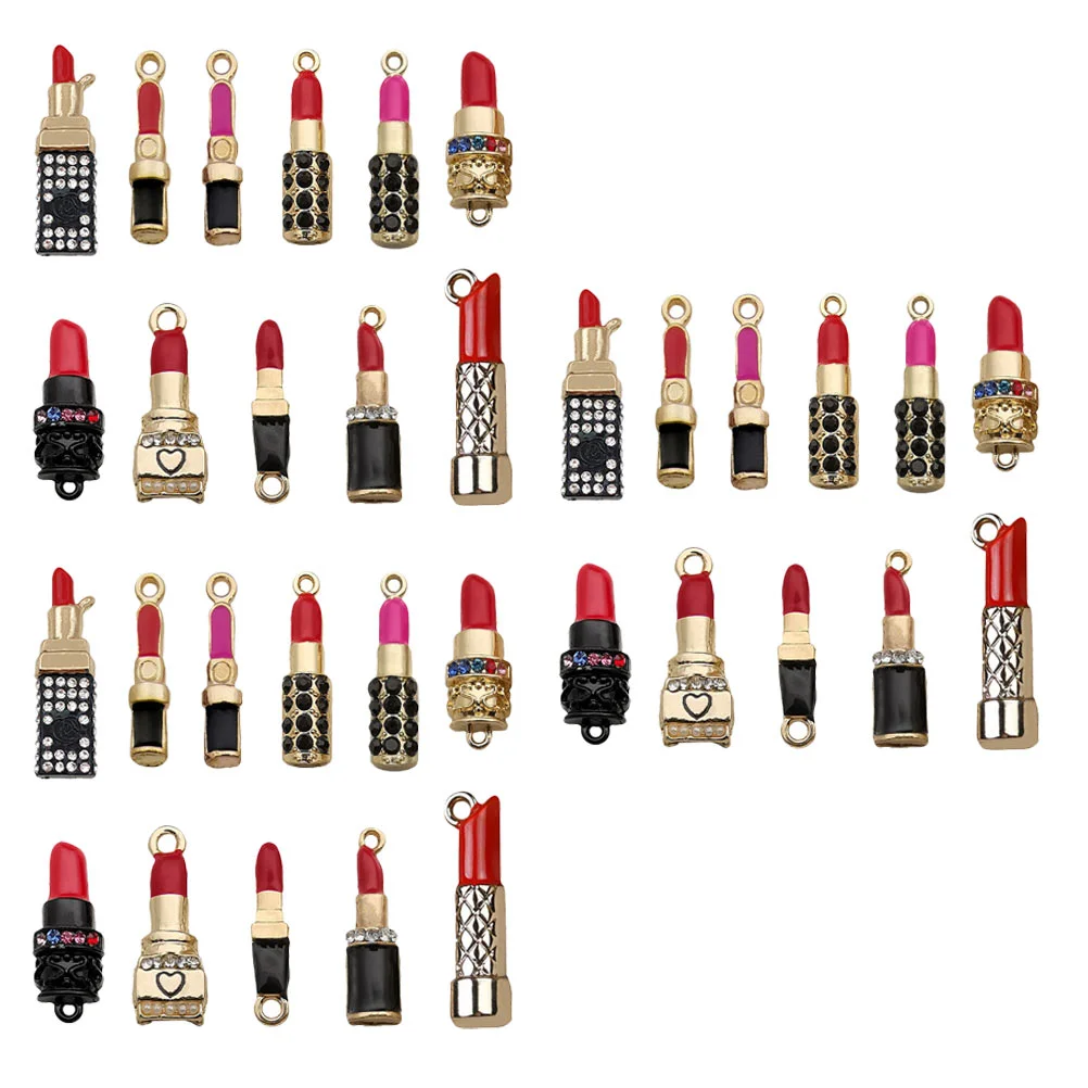 33 Pcs Accessories Lipstick Pendant Miss Earrings Jewelry Alloy Flower Charms DIY