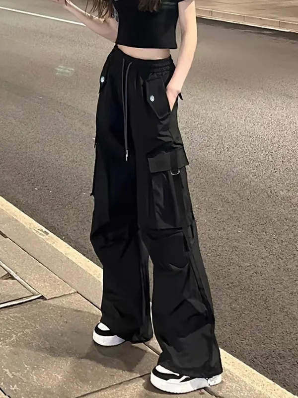 

American Style High Waist Loose Fit Summer Thin Casual Work Pants Women's Black Straight Leg Wide Leg Pants Quick Dry